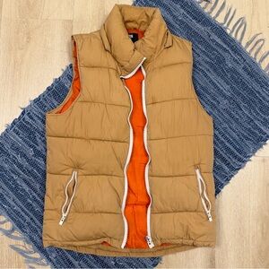 FSBN men’s sporty puffer quilted winter orange beige preppy vest Sleeveless S